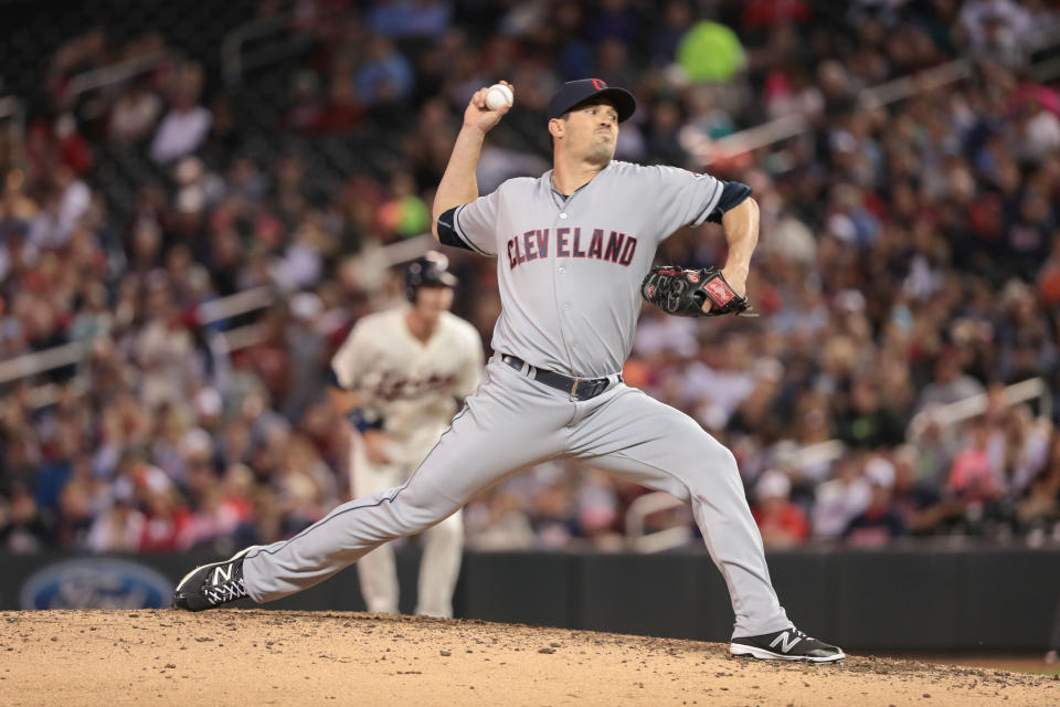 Sep 10, 2016; Minneapolis, MN, USA; <a class="link " href="https://sports.yahoo.com/mlb/teams/cleveland/" data-ylk="slk:Cleveland Indians;elm:context_link;itc:0">Cleveland Indians</a> relief pitcher Jeff Manship (53) delivers a pitch during the sixth inning against the <a class="link " href="https://sports.yahoo.com/mlb/teams/minnesota/" data-ylk="slk:Minnesota Twins;elm:context_link;itc:0">Minnesota Twins</a> at Target Field. Minnesota Twins won 2-1. Jordan Johnson-USA TODAY Sports