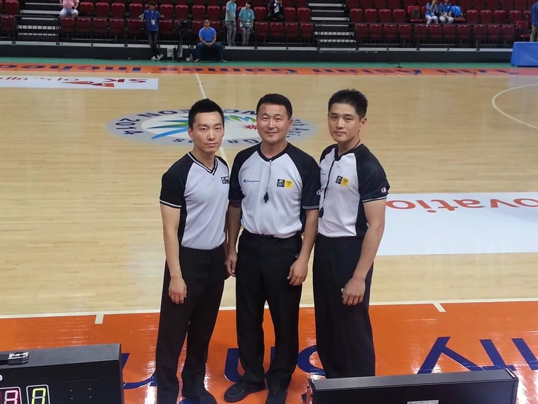 At the 2014 Incheon Asian Games
Left: Kim Cheong-soo (currently an active FIBA referee)
Middle: Shin Ki-rok
Right: Hwang In-tae