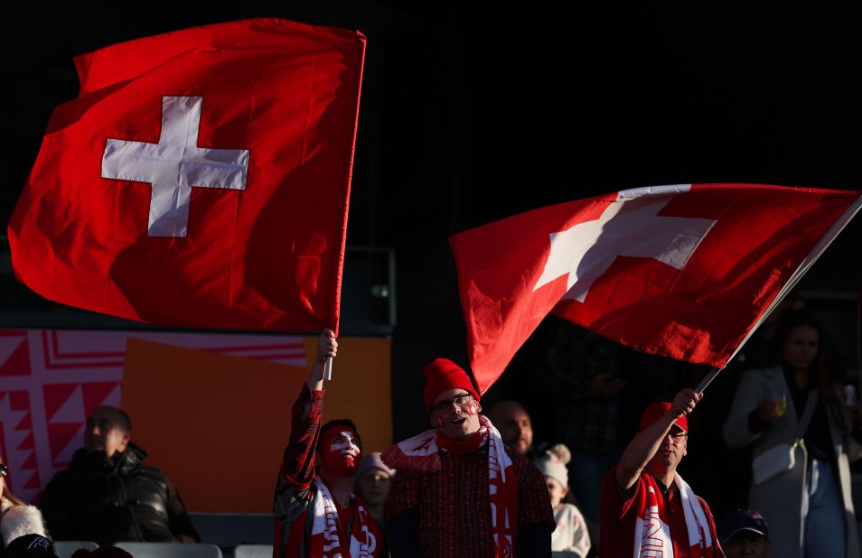 Spectators show their support during the match between Spain and Switzerland.