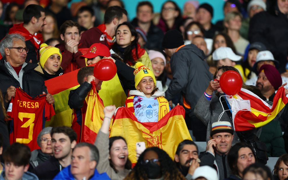 Spain fans watch the semifinal inside Eden Park in Auckland, New Zealand.