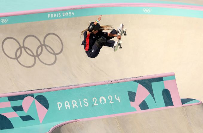 British skateboarder Sky Brown competes in the park event on August 6. <a href=