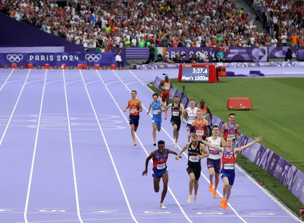 The United States' Cole Hocker reaches the finish line first, <a href=