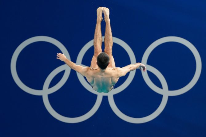 French diver Jules Bouyer competes in the 3-meter springboard event on August 6.