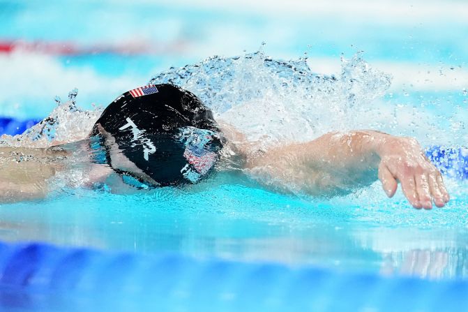 American swimmer Bobby Finke competes in the 1,500-meter freestyle final on August 4. <a href=