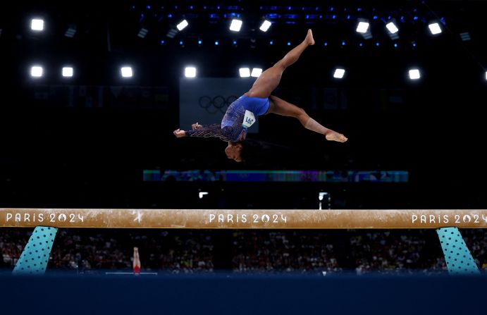 US gymnast Simone Biles competes on the balance beam during the individual all-around on Thursday, August 1. <a href=