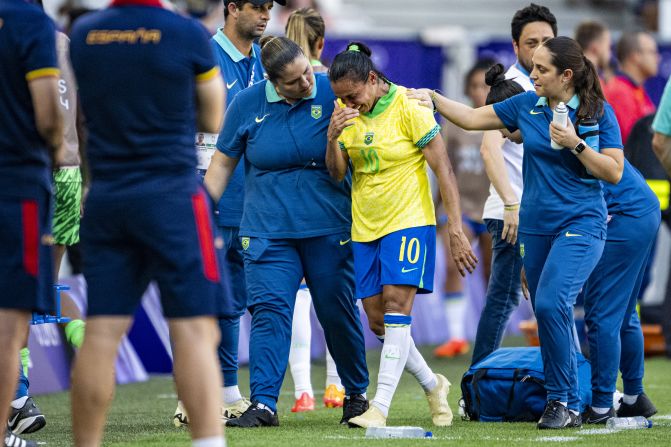 Brazilian soccer legend Marta leaves the field in tears after <a href=