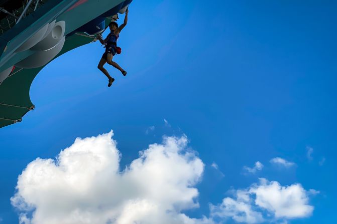 Japanese climber Sorato Anraku competes in the boulder and lead semifinal on August 7.