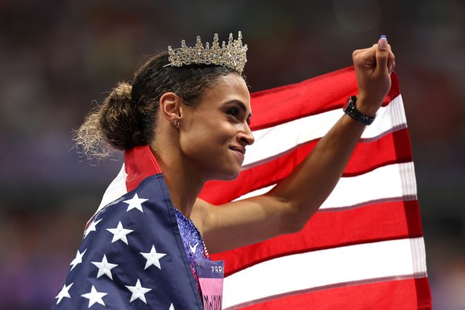 US athlete Sydney McLaughlin-Levrone wears a crown after <a href=