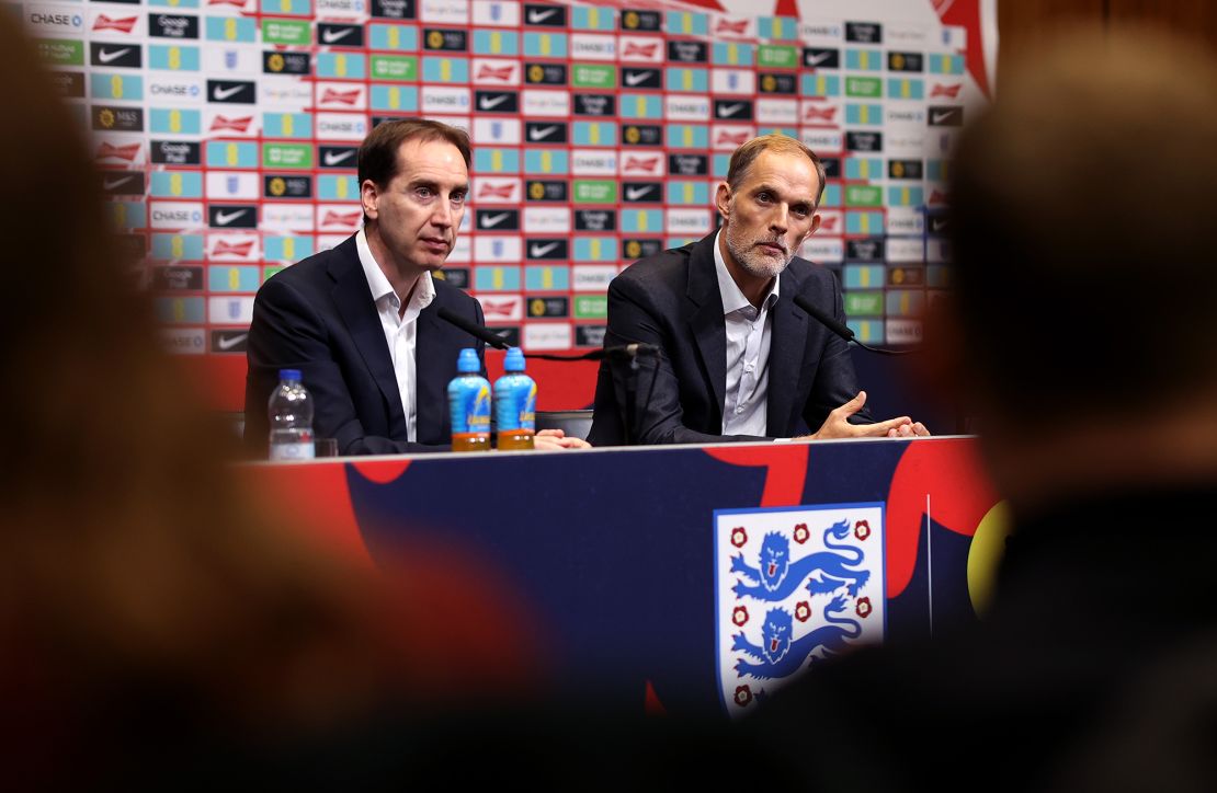 Tuchel (right) and Bullingham speak at a press conference.