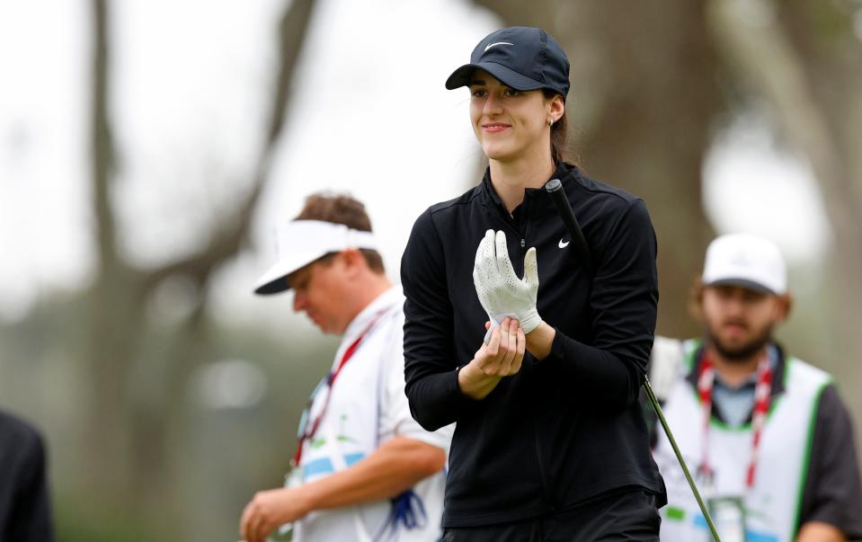 ST SIMONS ISLAND, GEORGIA - NOVEMBER 20: WNBA player Caitlin Clark plays during the Pro-Am prior to The RSM Classic 2024 at Sea Island Resort on November 20, 2024 in St Simons Island, Georgia. (Photo by Mike Ehrmann/Getty Images) ORG XMIT: 776222695 ORIG FILE ID: 2185788716