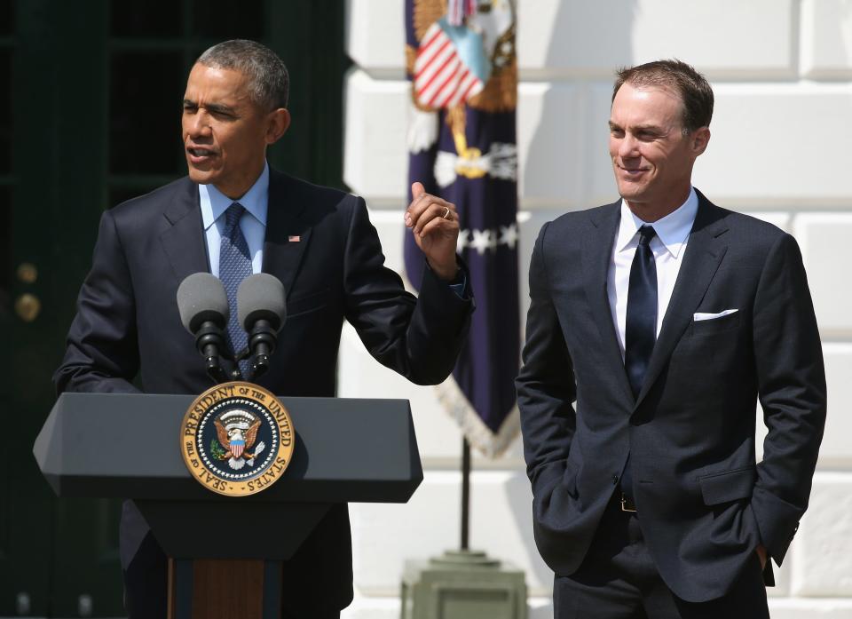 President Obama with NASCAR champion Kevin Harvick at the White House in 2015.